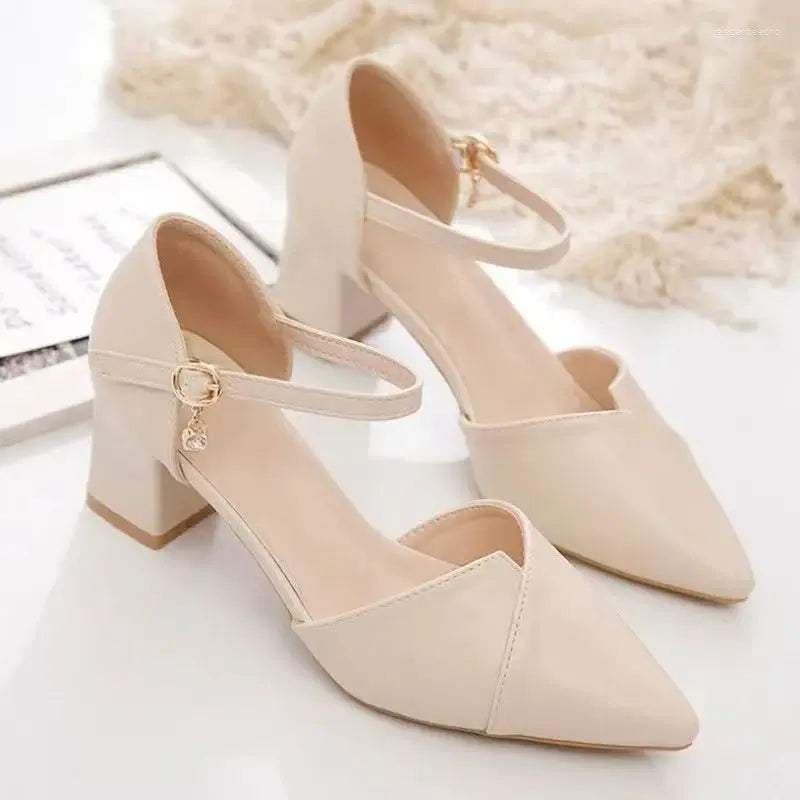 Thin Strap Cross Buckle Mid Heel Sandals Daily Office Shoes