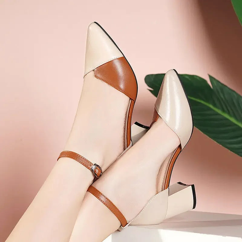 Thin Strap Cross Buckle Mid Heel Sandals Daily Office Shoes