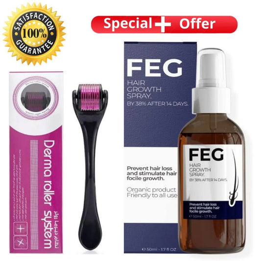 FEGPLUS Minoxidil Beard & Hair Growth Serum Kit with Roller