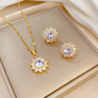 Stainless Steel Lucky Sparkle Necklace Earrings Jewelry Sets