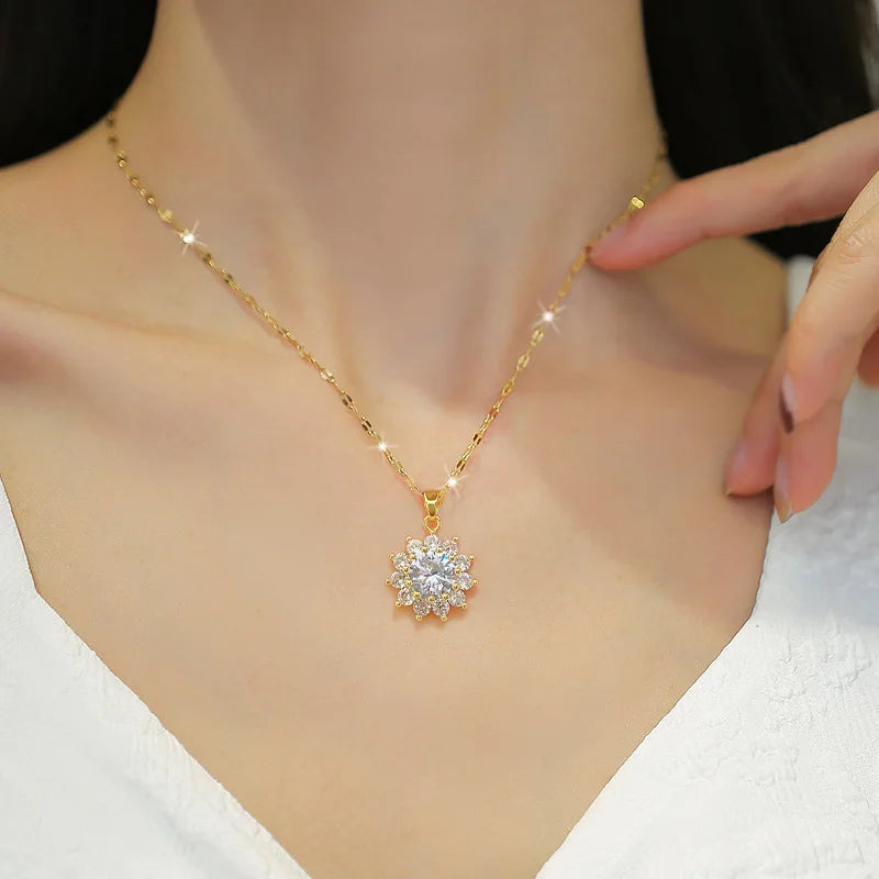 Stainless Steel Lucky Sparkle Necklace Earrings Jewelry Sets